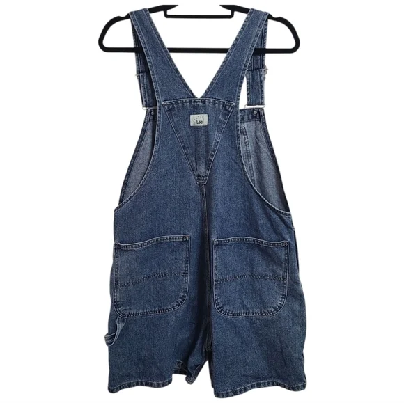 Vintage Lee Riveted Jean Shortalls Blue Denim Jorts  Womens XL R Garden Girl - Picture 2 of 9